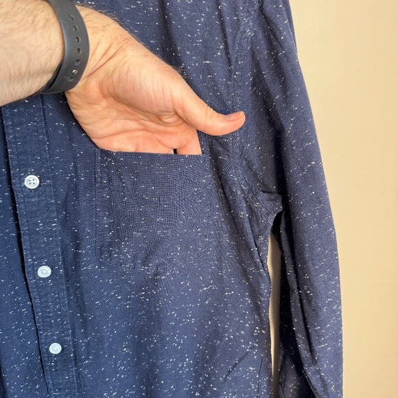 J. Crew Factory Men's M Slim Marled Cotton Button Down Shirt Navy Preppy Office - Picture 5 of 14